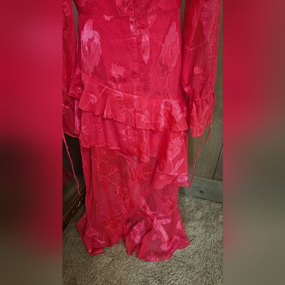 DARK PINK Frill Lacr plunge front midi dress In Hot Pink. Size 8 NWT - Picture 14 of 16